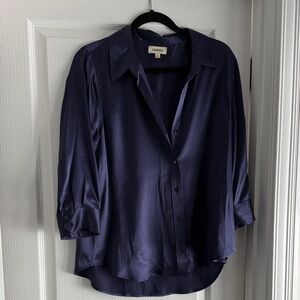 L'AGENCE Midnight Blue Satin Button Down Shirt